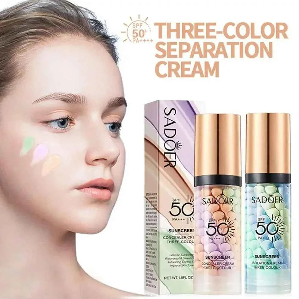 Sadoer Three-Color Isolation and Correction Cream, Contouring and Concealing Cream, Evens Out Skin Tone, Covers Blemishes, and Maintains a Long-Lasting Makeup Effect