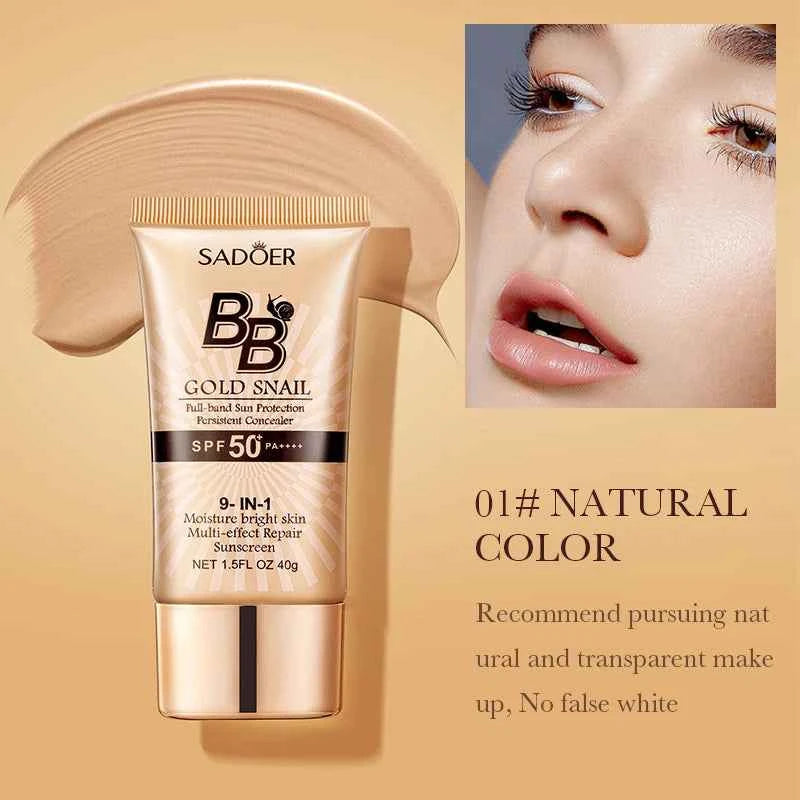 SADOER Gold Snail Sunscreen BB Cream Foundation Concealer Moisturizing Isolation Cream SPF50+PA+++ 40g