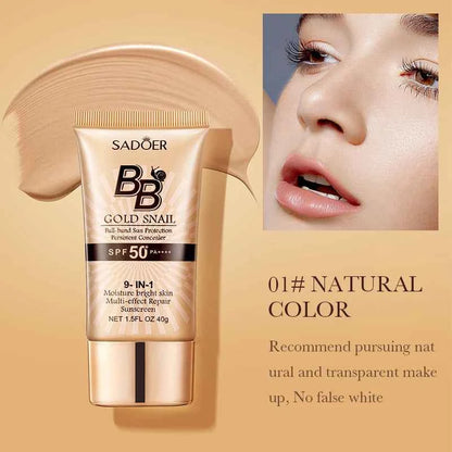 SADOER Gold Snail Sunscreen BB Cream Foundation Concealer Moisturizing Isolation Cream SPF50+PA+++ 40g