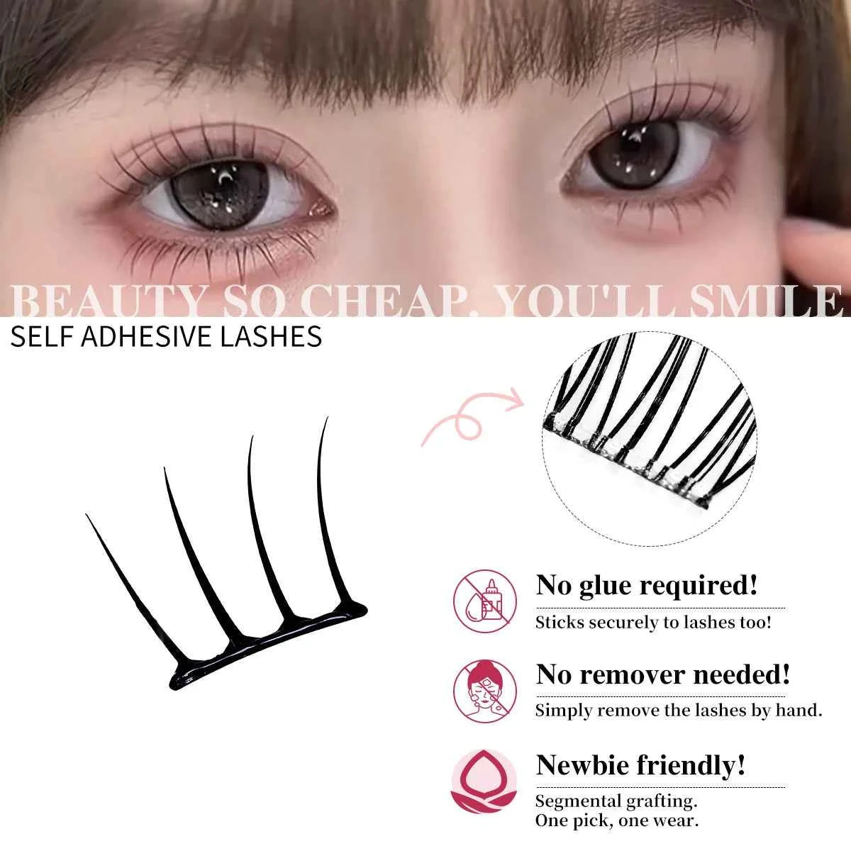 Self-Adhesive No-glue Eyelashes Ultra-thin Sheet Series False Eyelashes Zero Touch Feeling Lash Clusters Glue Strands Eyelashes