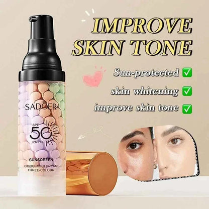 Sadoer Three-Color Isolation and Correction Cream, Contouring and Concealing Cream, Evens Out Skin Tone, Covers Blemishes, and Maintains a Long-Lasting Makeup Effect