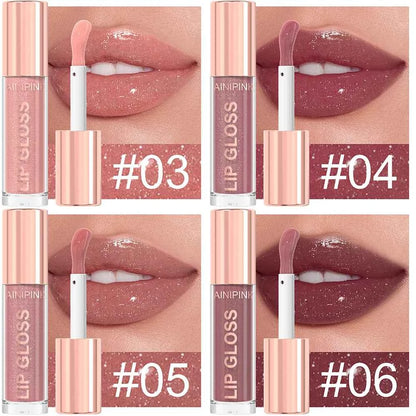 Glitter Lip Gloss Lipstick, Lip Tint Moisturizing Hydrating Long Lasting  Non-Stick Cup Waterproof Nude Lip Plumper High Pigment