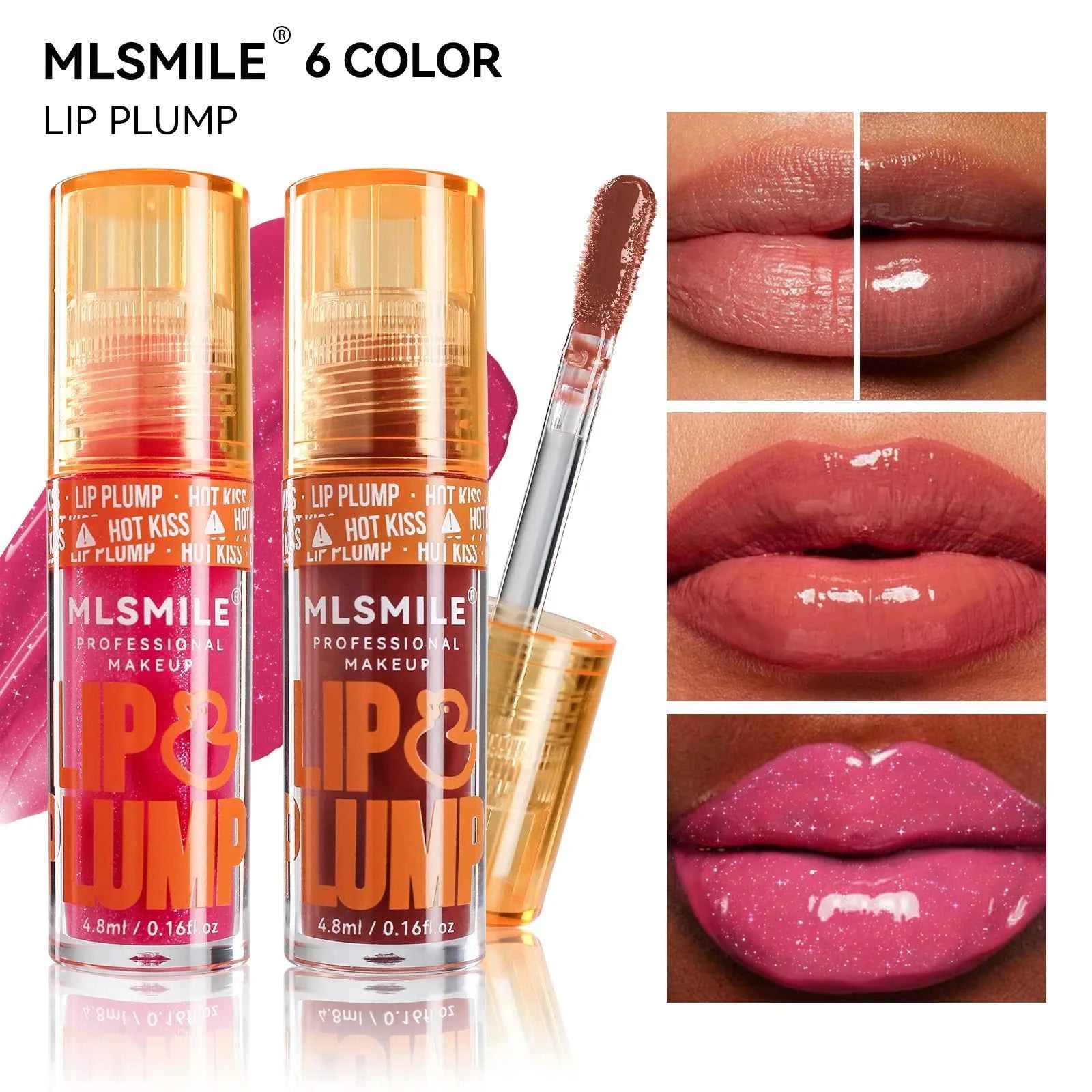 MLSMILE Duck Lip Plump Lip Oil Moisturizing Lip Gloss Mirror Water Nature Long-Lasting Gloss Pearl Lip Glaze Set