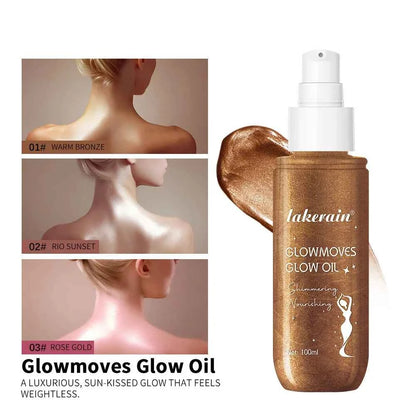 Lakerain Glowmotions Glow Body Oil 100ml Long Lasting Hydrating Shimmer Bronze Non-Greasy Summer Body Care Glow Oil Makeup