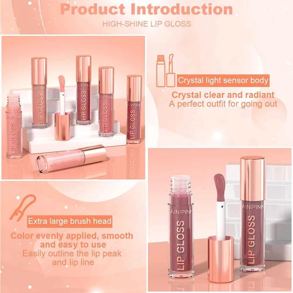 Glitter Lip Gloss Lipstick, Lip Tint Moisturizing Hydrating Long Lasting  Non-Stick Cup Waterproof Nude Lip Plumper High Pigment