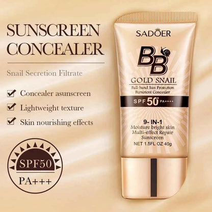 Gold Snail Sunscreen BB Cream Protector Facial Sun Block SPF50 BB Cream Isolation Lotion Concealer Facial Moisturizer