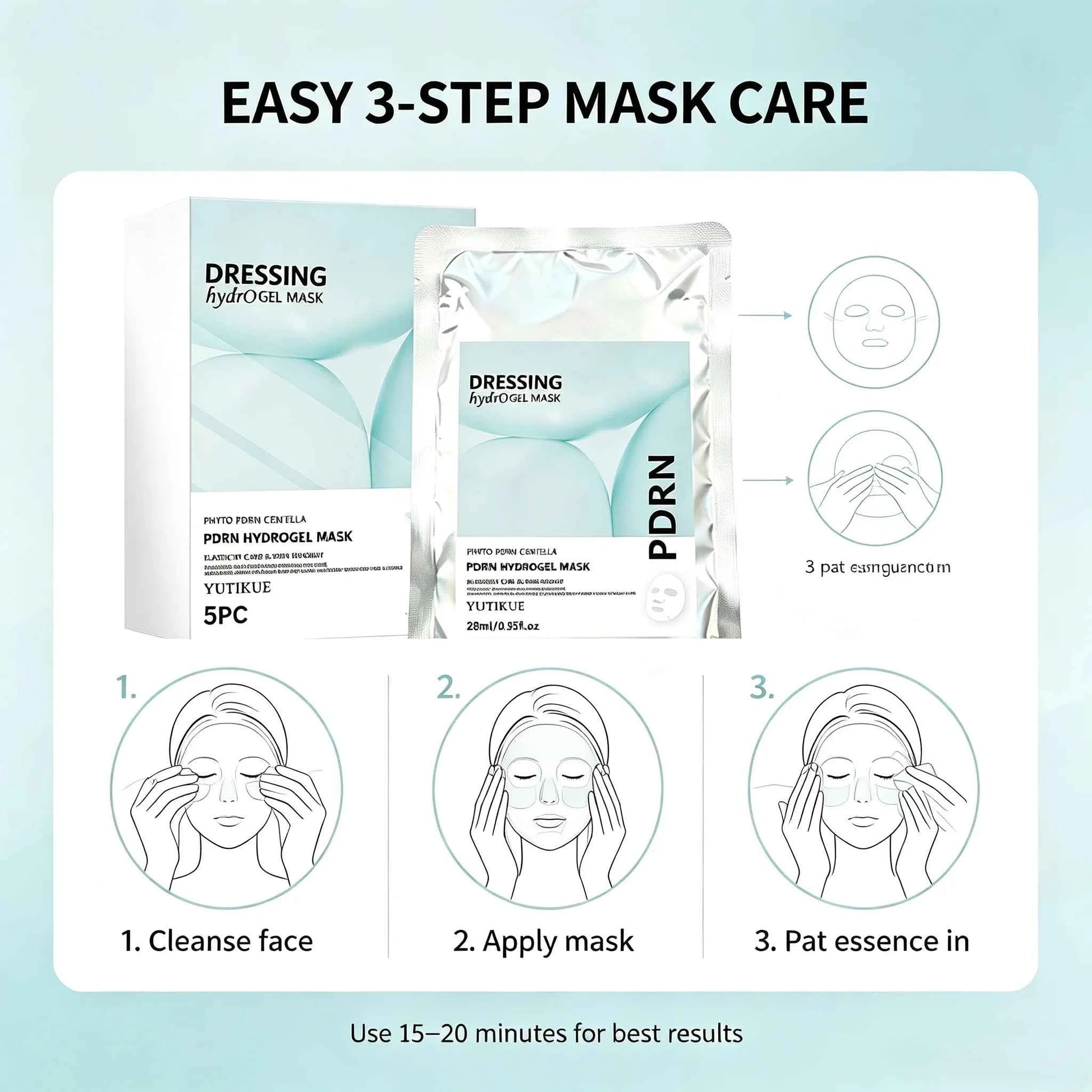 YUITIKUE PDRN Hydrogel Dressing Mask Centella Extract Intensive Hydration Calm Irritation Comfort Fit Facial Mask 28ml