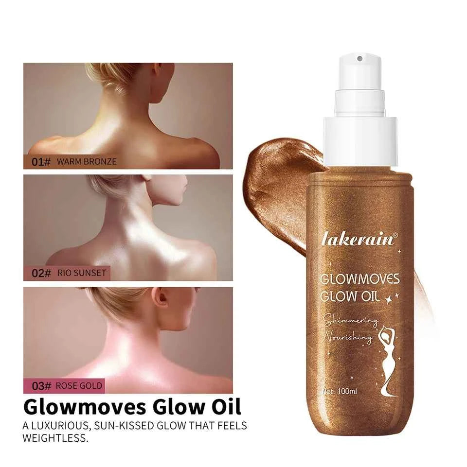 Lakerain Glowmotions Glow Body Oil 100ml Long Lasting Hydrating Shimmer Bronze Non-Greasy Summer Body Care Glow Oil Makeup