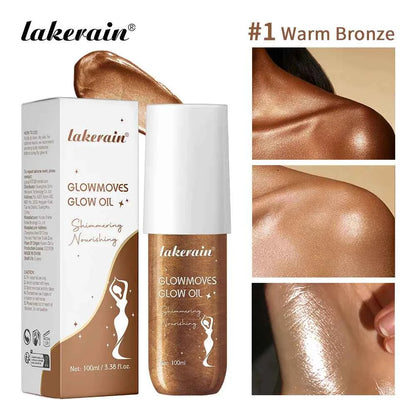 Lakerain Glowmotions Glow Body Oil 100ml Long Lasting Hydrating Shimmer Bronze Non-Greasy Summer Body Care Glow Oil Makeup