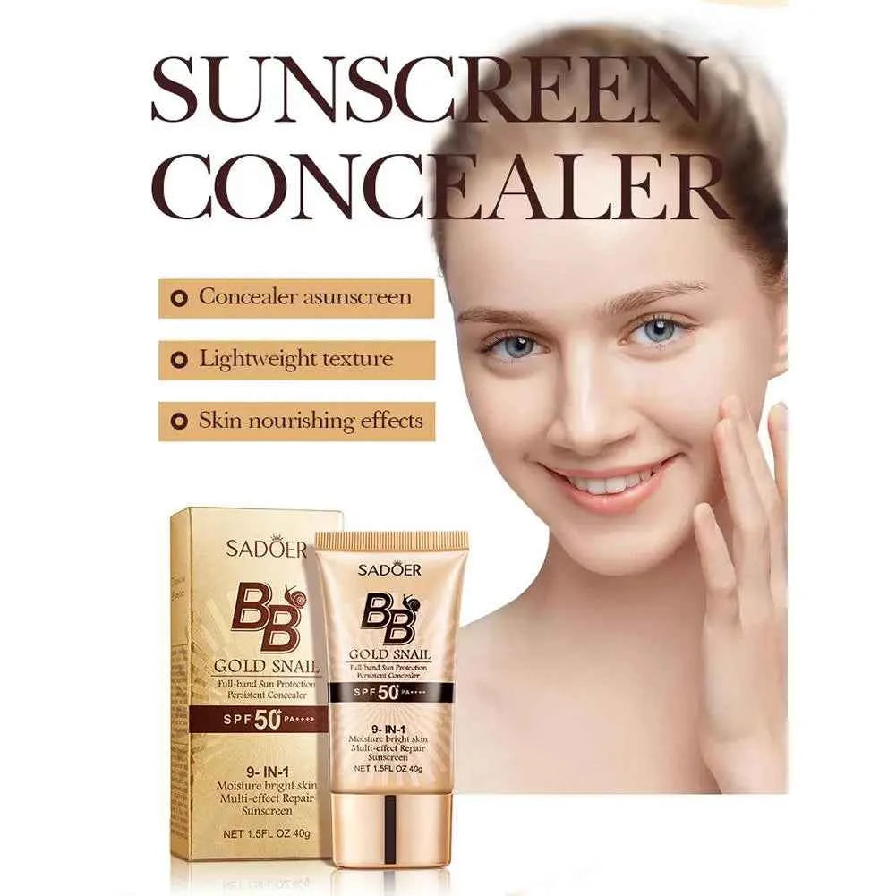Gold Snail Sunscreen BB Cream Protector Facial Sun Block SPF50 BB Cream Isolation Lotion Concealer Facial Moisturizer