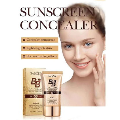 Gold Snail Sunscreen BB Cream Protector Facial Sun Block SPF50 BB Cream Isolation Lotion Concealer Facial Moisturizer