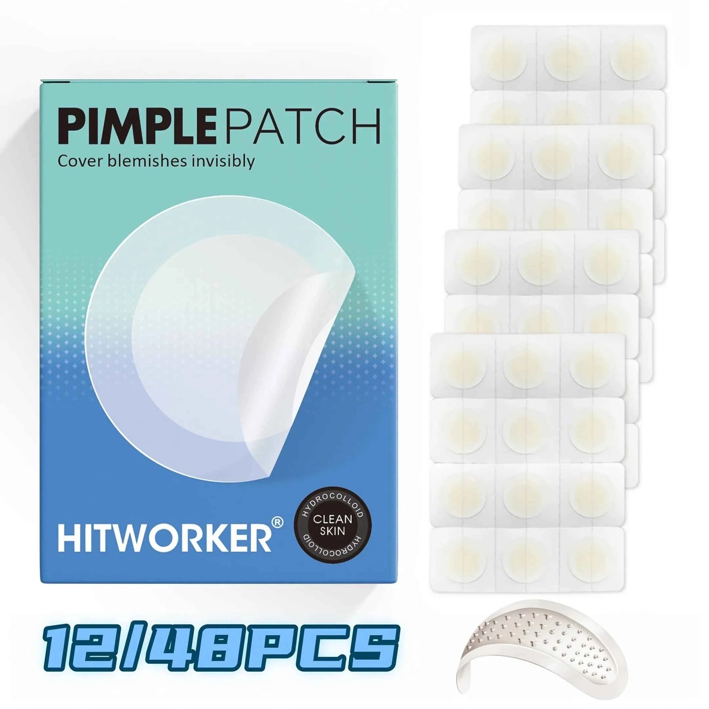 12/48 Tablets HITWORKER Hydrocolloid Acne Acne Patch Contains Tea Tree Oil and Hyaluronic Acid Invisible Acne Patch