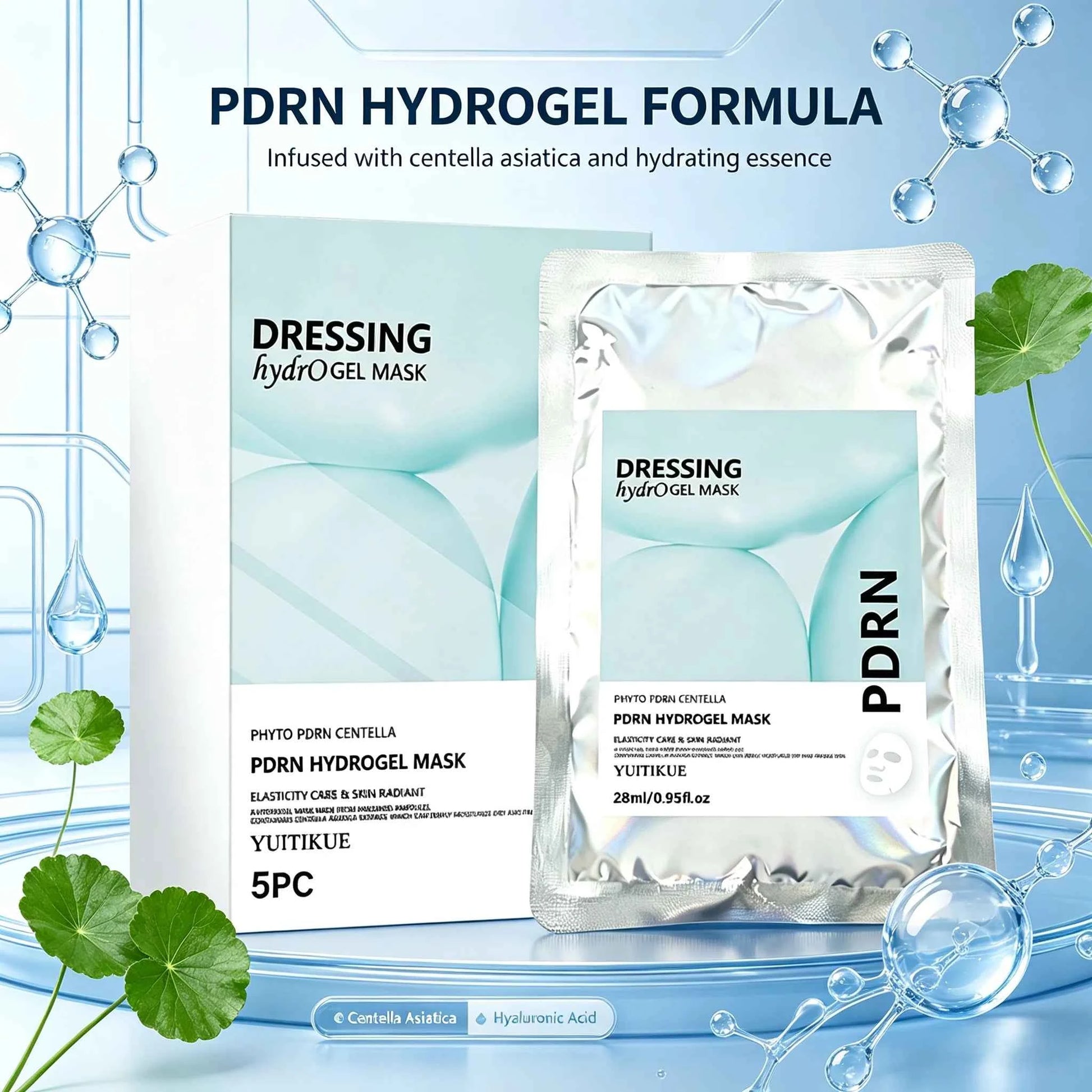YUITIKUE PDRN Hydrogel Dressing Mask Centella Extract Intensive Hydration Calm Irritation Comfort Fit Facial Mask 28ml