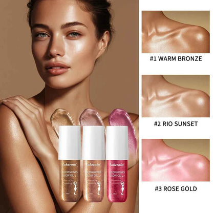 Lakerain Glowmotions Glow Body Oil 100ml Long Lasting Hydrating Shimmer Bronze Non-Greasy Summer Body Care Glow Oil Makeup