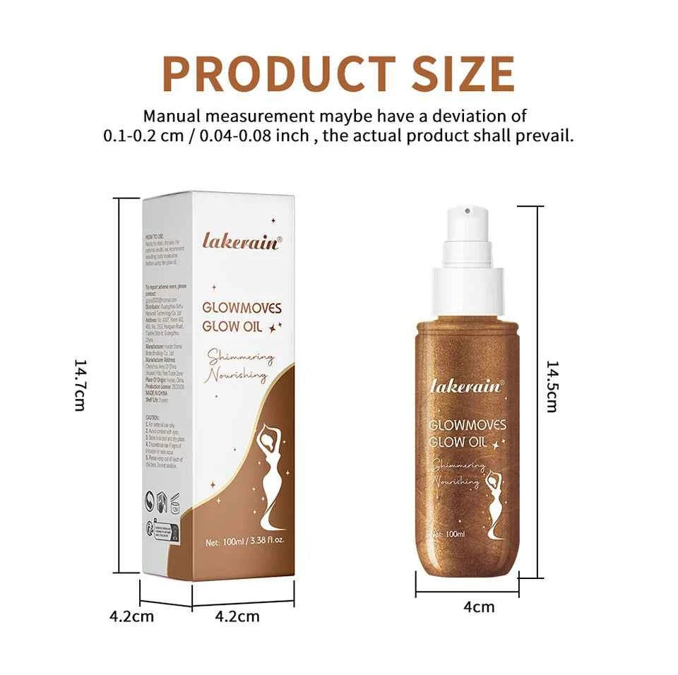 Lakerain Glowmotions Glow Body Oil 100ml Long Lasting Hydrating Shimmer Bronze Non-Greasy Summer Body Care Glow Oil Makeup