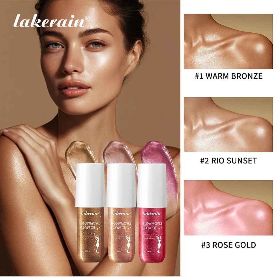 Lakerain Glowmotions Glow Body Oil 100ml Long Lasting Hydrating Shimmer Bronze Non-Greasy Summer Body Care Glow Oil Makeup