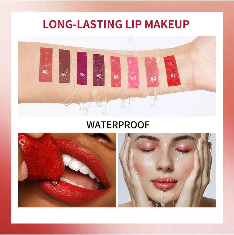 Waterproof Liquid Lipstick 8 Color Vitamin E Makeup Sets Lip Glosses Lip Plumpers Lip Cream Valentine's Day Gifts