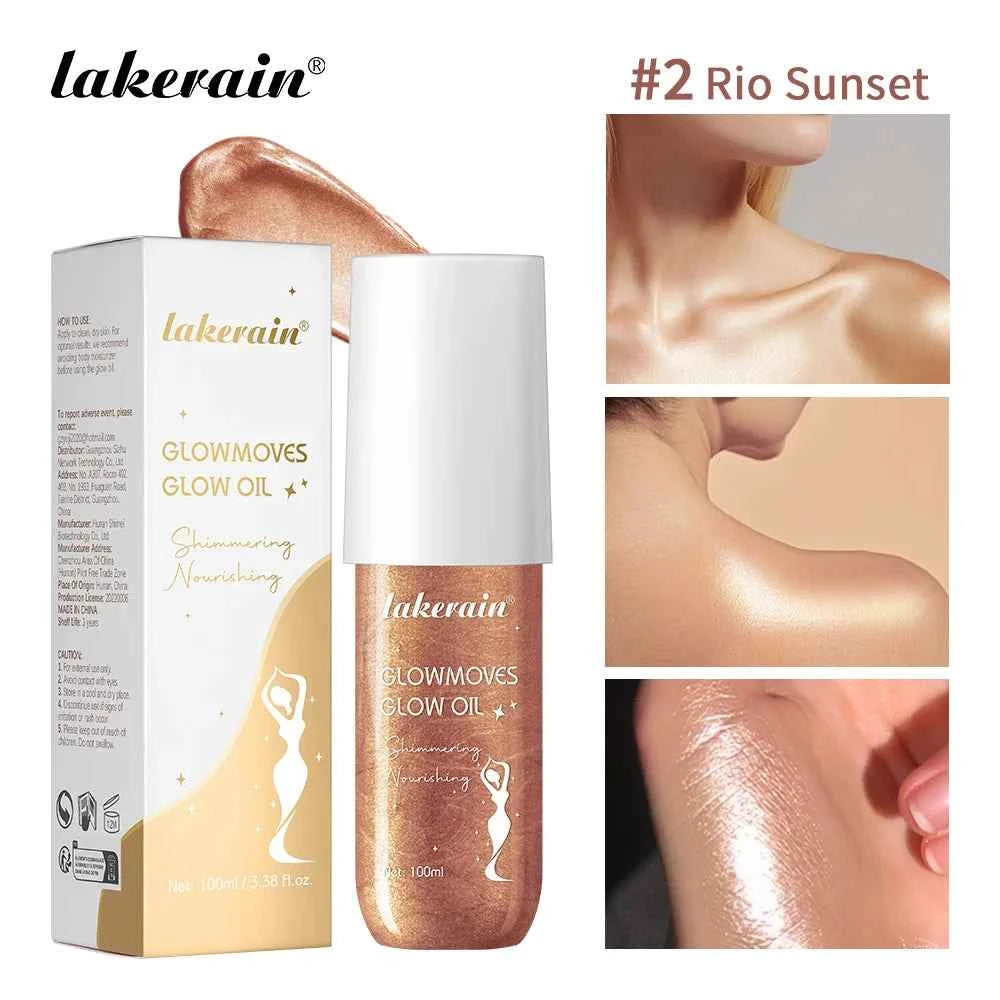 Lakerain Glowmotions Glow Body Oil 100ml Long Lasting Hydrating Shimmer Bronze Non-Greasy Summer Body Care Glow Oil Makeup