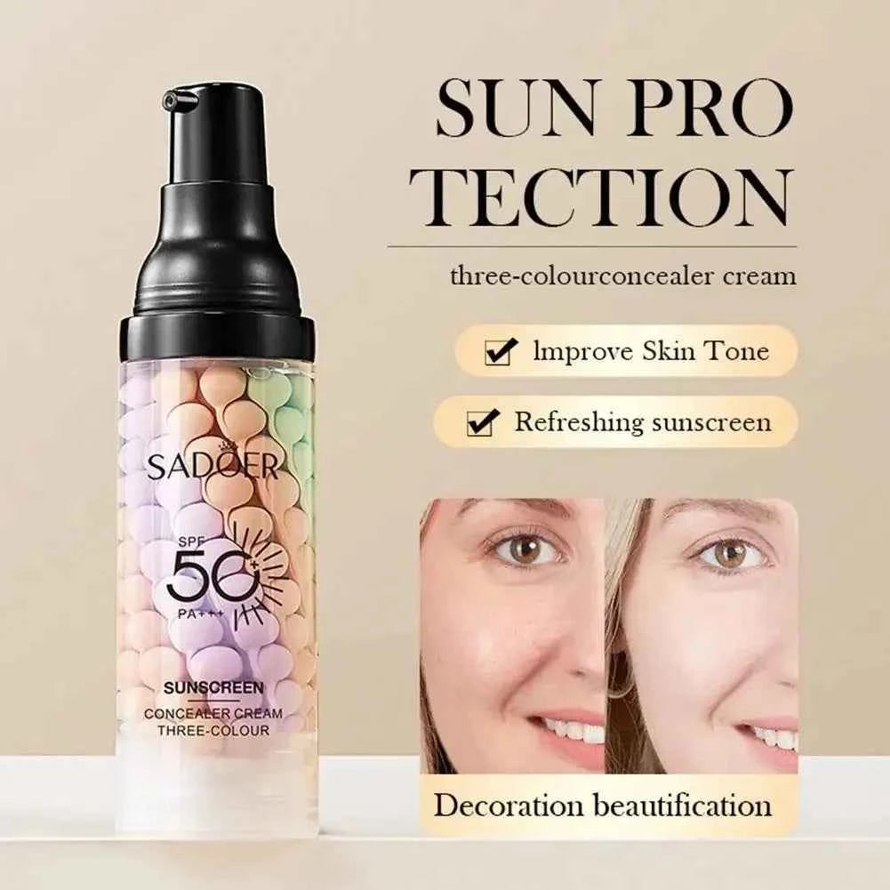Sadoer Three-Color Isolation and Correction Cream, Contouring and Concealing Cream, Evens Out Skin Tone, Covers Blemishes, and Maintains a Long-Lasting Makeup Effect